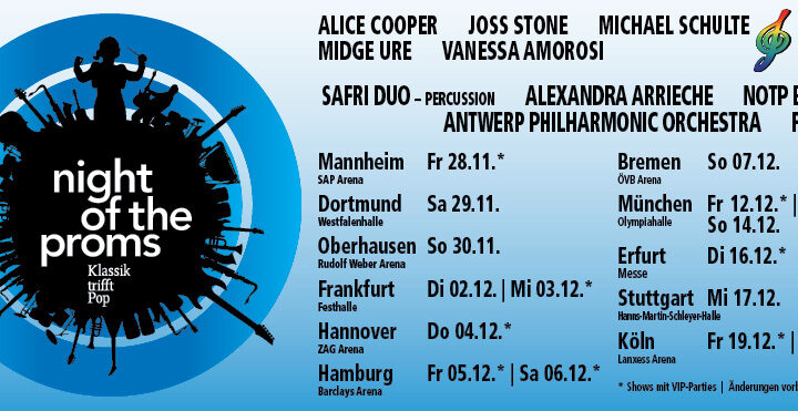 Night of the Proms 2025 mit Starbesetzung – Alice Cooper – Joss Stone – Michael Schulte – Midge Ure – Safri Duo und Vanessa Amorosi